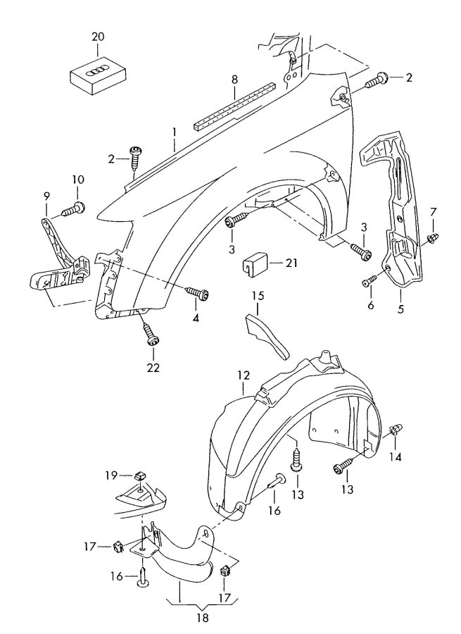 2021 Audi Q3 Fender Bracket (Front, Rear, Upper, Lower) - 8E0821136B ...