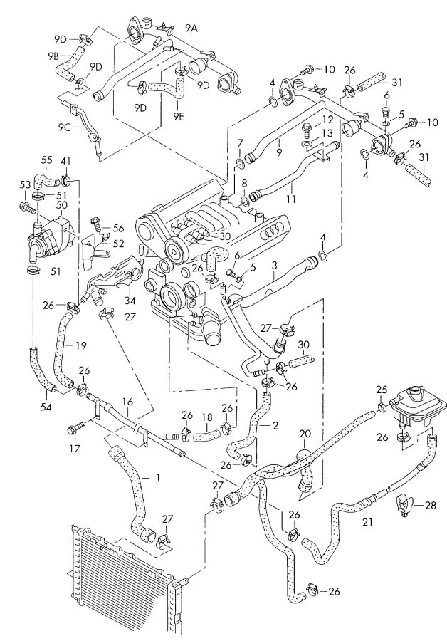 2001 Audi A6 Quattro Engine Coolant Hose. Audi; Volkswagen - 078121188A