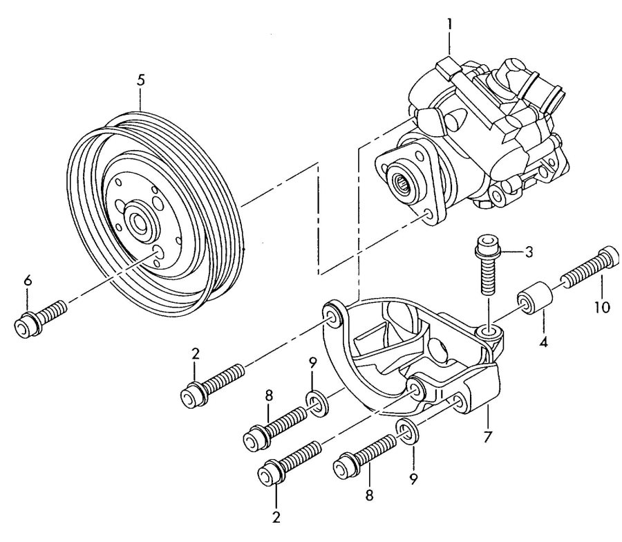 06C145383D Audi Power Steering Pump Bracket. 200204, 2.7, 3.0 LITER