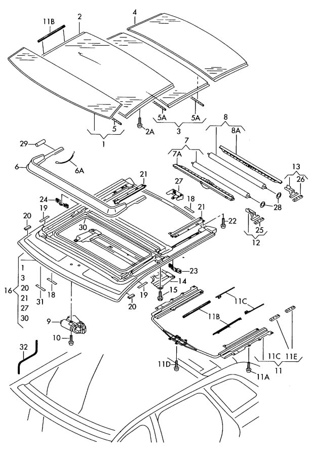 8P4898924 - cable-and-guide-cable-kit-sunroof-cable-guide Sunroof Cable ...