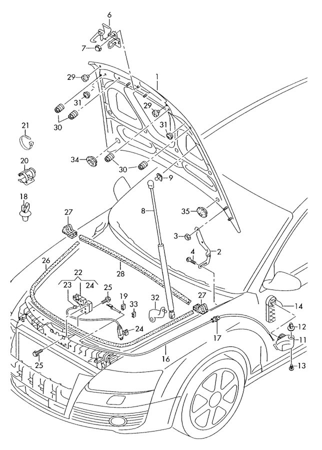 Audi A6 Hood Release Handle Bracket. A bracket for a hood release