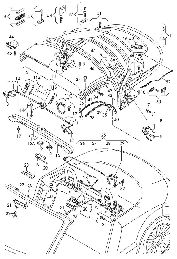 Audi TT Roadster Retaining strip repair kit headliner ...