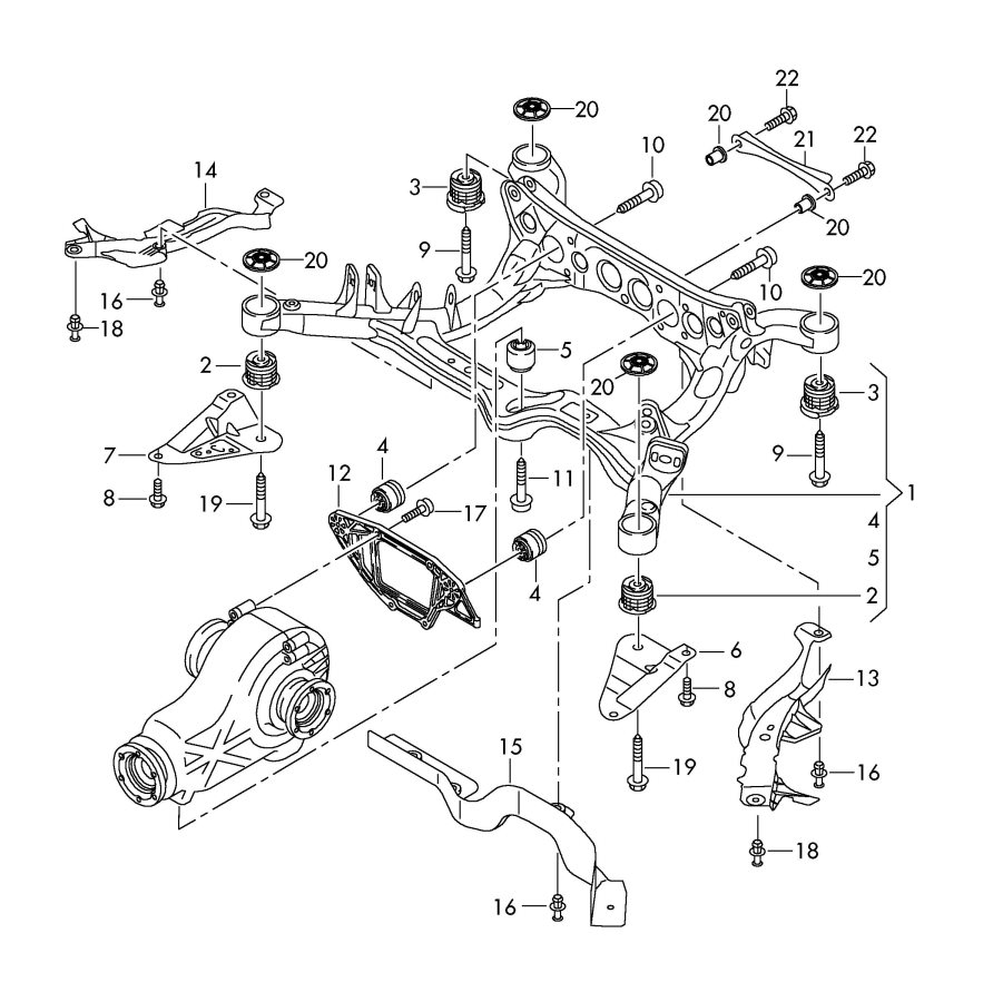 Audi A4 Suspension Crossmember Insulator (Front, Rear) - 8R0505145A