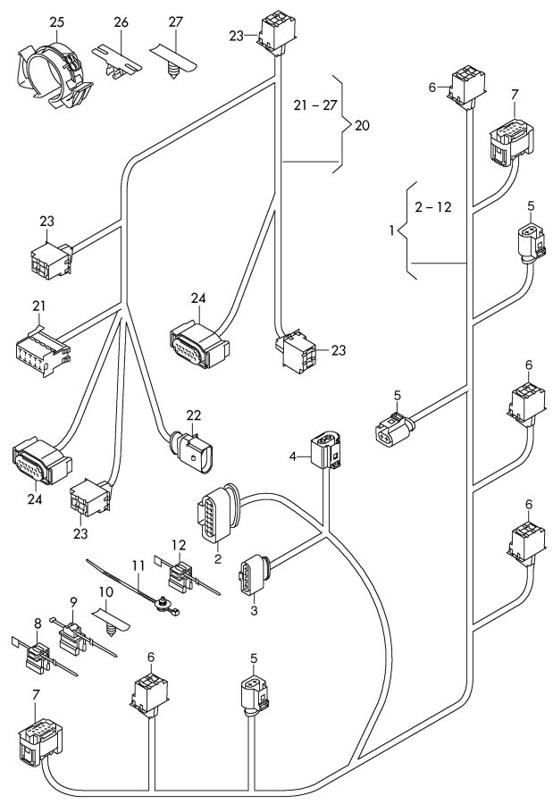 4H0971095AF - audi Parking Aid System Wiring Harness. 2011-14, from 07/